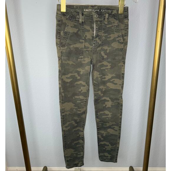 American Eagle High Rise Jegging Crop Green Camo Next Level Stretch - Picture 1 of 7